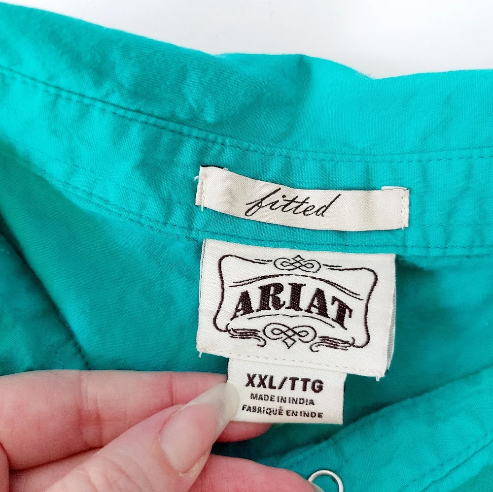 Ariat Teal Rosario Western Pearl Snap Shirt Embroidered Anita Bonita Cross XXL - Picture 4 of 7